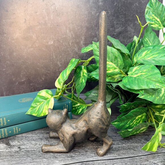 Cast Iron Stretching Cat String Holder Vintage Style Farmhouse Decor - Picture 5 of 9